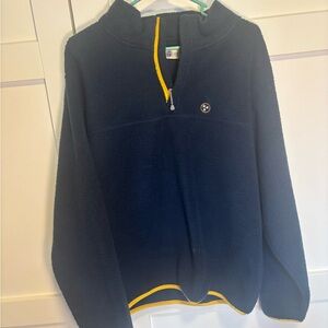 Men's Navy Zip-Up Sweater with Yellow Accents